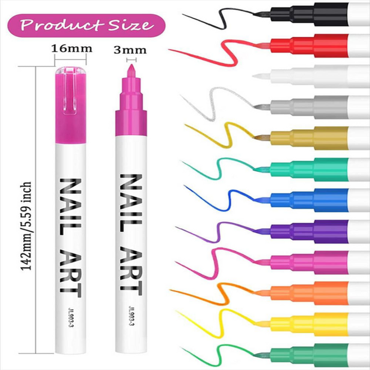 Kit de 12 Bolígrafos Nail Pen para Pintar Uñas - ENVIO GRATIS